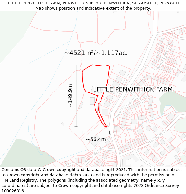 LITTLE PENWITHICK FARM, PENWITHICK ROAD, PENWITHICK, ST. AUSTELL, PL26 8UH: Plot and title map