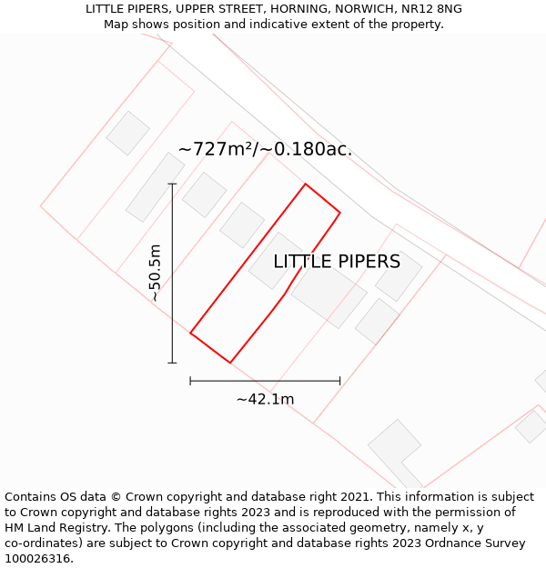 LITTLE PIPERS, UPPER STREET, HORNING, NORWICH, NR12 8NG: Plot and title map