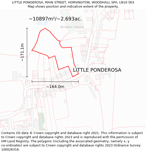 LITTLE PONDEROSA, MAIN STREET, HORSINGTON, WOODHALL SPA, LN10 5EX: Plot and title map