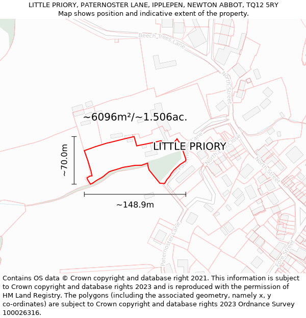 LITTLE PRIORY, PATERNOSTER LANE, IPPLEPEN, NEWTON ABBOT, TQ12 5RY: Plot and title map