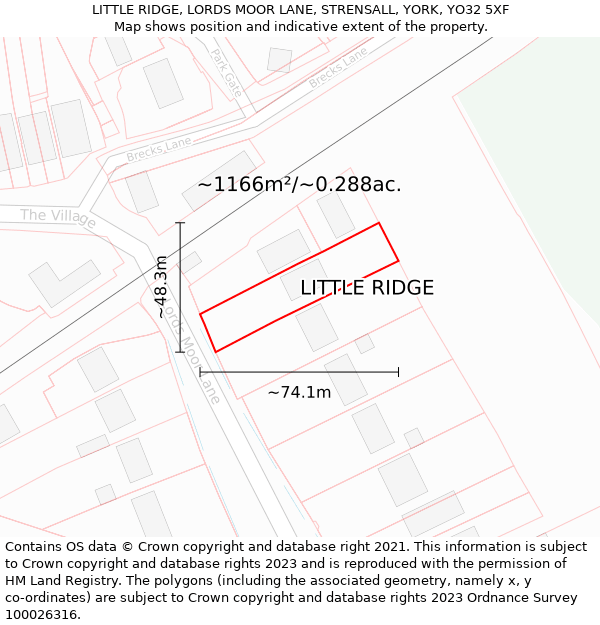 LITTLE RIDGE, LORDS MOOR LANE, STRENSALL, YORK, YO32 5XF: Plot and title map