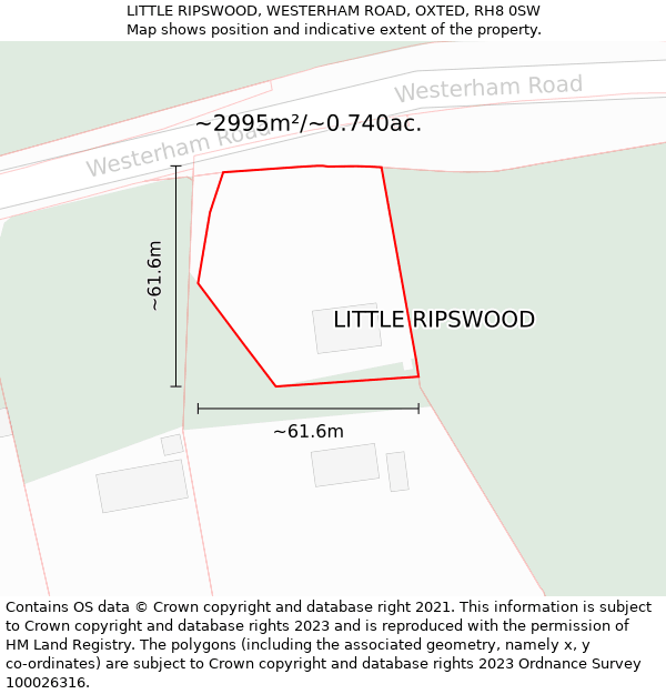 LITTLE RIPSWOOD, WESTERHAM ROAD, OXTED, RH8 0SW: Plot and title map