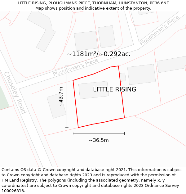 LITTLE RISING, PLOUGHMANS PIECE, THORNHAM, HUNSTANTON, PE36 6NE: Plot and title map