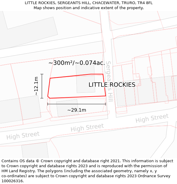 LITTLE ROCKIES, SERGEANTS HILL, CHACEWATER, TRURO, TR4 8FL: Plot and title map