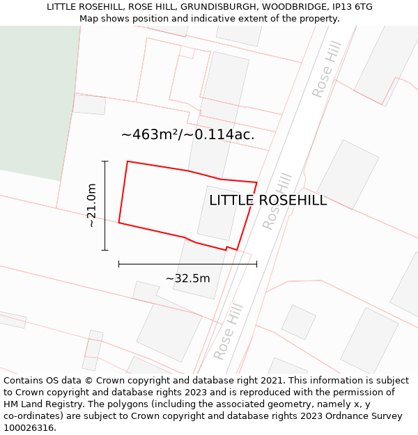 LITTLE ROSEHILL, ROSE HILL, GRUNDISBURGH, WOODBRIDGE, IP13 6TG: Plot and title map