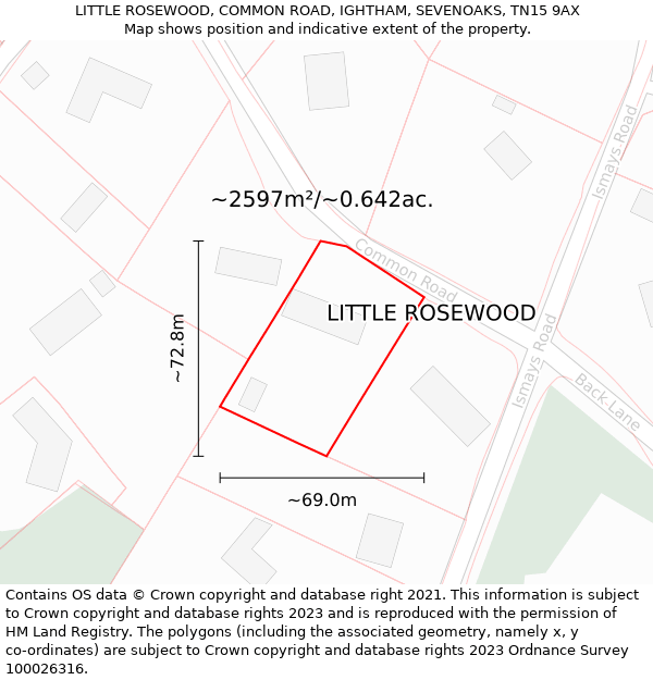 LITTLE ROSEWOOD, COMMON ROAD, IGHTHAM, SEVENOAKS, TN15 9AX: Plot and title map