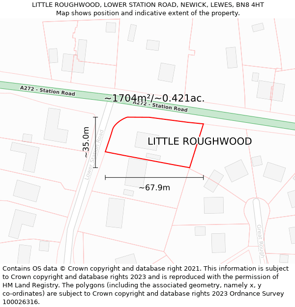 LITTLE ROUGHWOOD, LOWER STATION ROAD, NEWICK, LEWES, BN8 4HT: Plot and title map