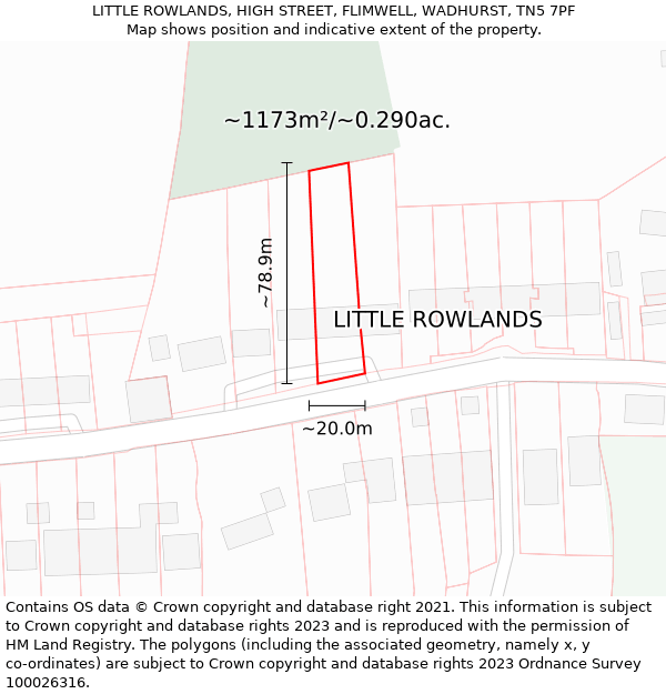 LITTLE ROWLANDS, HIGH STREET, FLIMWELL, WADHURST, TN5 7PF: Plot and title map