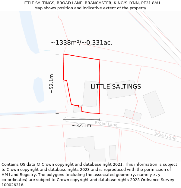 LITTLE SALTINGS, BROAD LANE, BRANCASTER, KING'S LYNN, PE31 8AU: Plot and title map