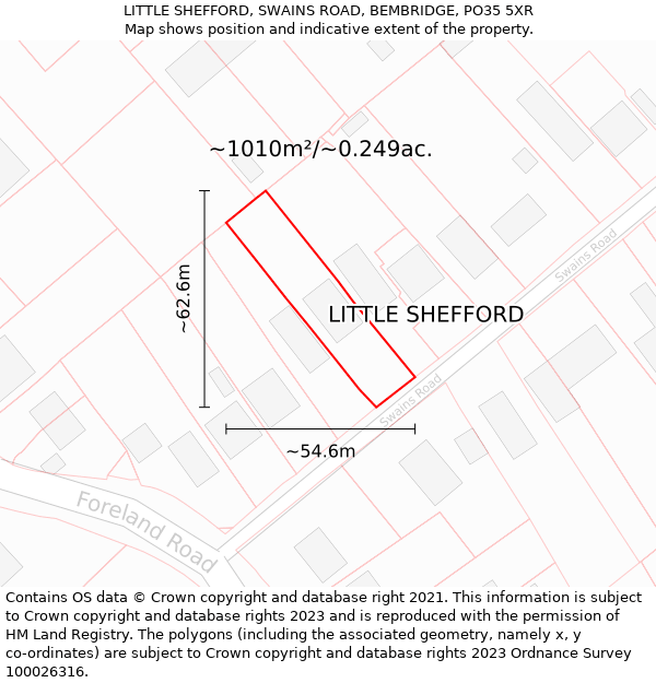 LITTLE SHEFFORD, SWAINS ROAD, BEMBRIDGE, PO35 5XR: Plot and title map