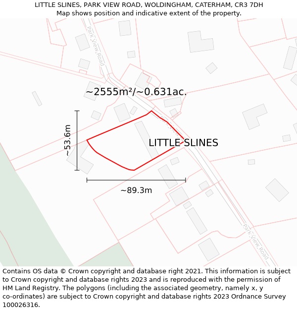 LITTLE SLINES, PARK VIEW ROAD, WOLDINGHAM, CATERHAM, CR3 7DH: Plot and title map