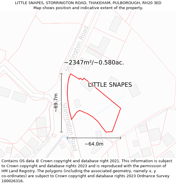 LITTLE SNAPES, STORRINGTON ROAD, THAKEHAM, PULBOROUGH, RH20 3ED: Plot and title map