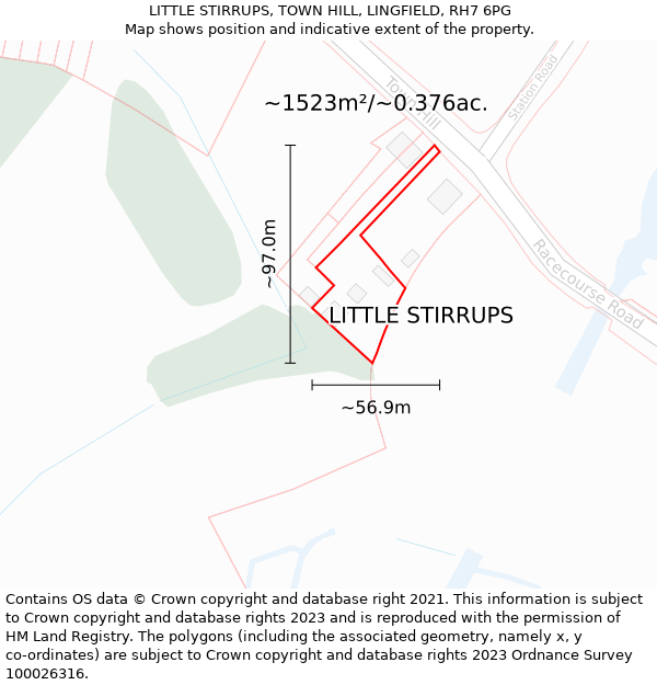 LITTLE STIRRUPS, TOWN HILL, LINGFIELD, RH7 6PG: Plot and title map