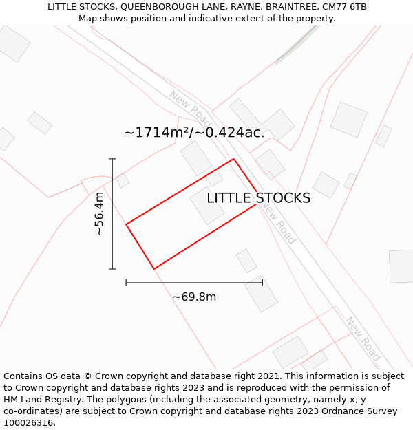 LITTLE STOCKS, QUEENBOROUGH LANE, RAYNE, BRAINTREE, CM77 6TB: Plot and title map