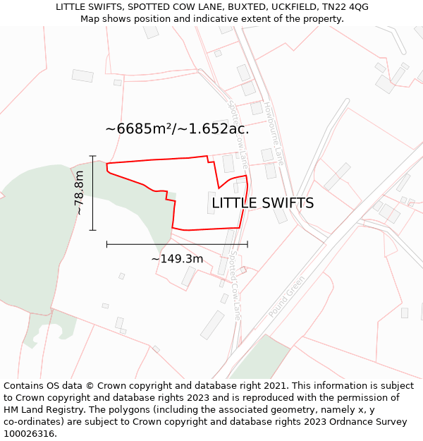 LITTLE SWIFTS, SPOTTED COW LANE, BUXTED, UCKFIELD, TN22 4QG: Plot and title map