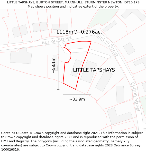 LITTLE TAPSHAYS, BURTON STREET, MARNHULL, STURMINSTER NEWTON, DT10 1PS: Plot and title map