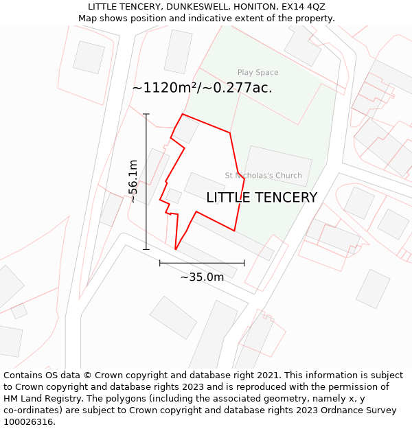 LITTLE TENCERY, DUNKESWELL, HONITON, EX14 4QZ: Plot and title map