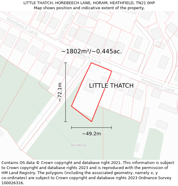 LITTLE THATCH, HOREBEECH LANE, HORAM, HEATHFIELD, TN21 0HP: Plot and title map