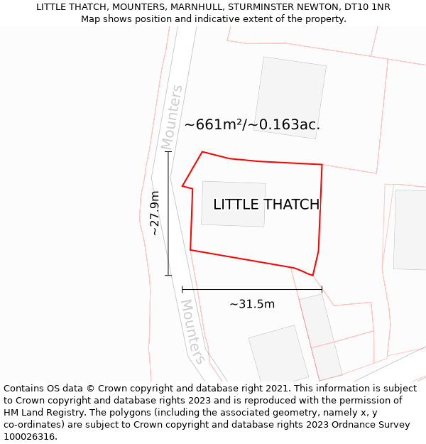 LITTLE THATCH, MOUNTERS, MARNHULL, STURMINSTER NEWTON, DT10 1NR: Plot and title map