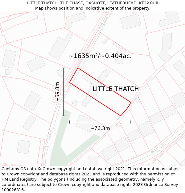 LITTLE THATCH, THE CHASE, OXSHOTT, LEATHERHEAD, KT22 0HR: Plot and title map