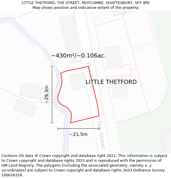 LITTLE THETFORD, THE STREET, MOTCOMBE, SHAFTESBURY, SP7 9PE: Plot and title map