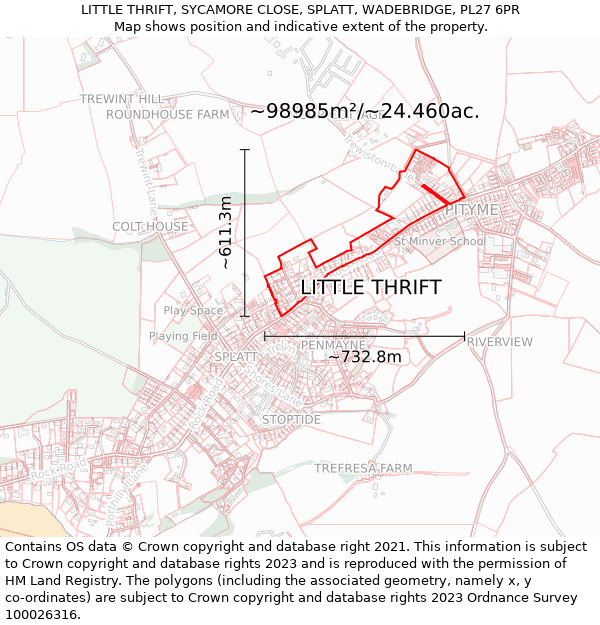 LITTLE THRIFT, SYCAMORE CLOSE, SPLATT, WADEBRIDGE, PL27 6PR: Plot and title map