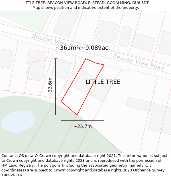 LITTLE TREE, BEACON VIEW ROAD, ELSTEAD, GODALMING, GU8 6DT: Plot and title map