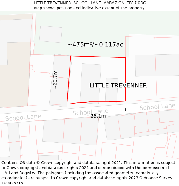LITTLE TREVENNER, SCHOOL LANE, MARAZION, TR17 0DG: Plot and title map