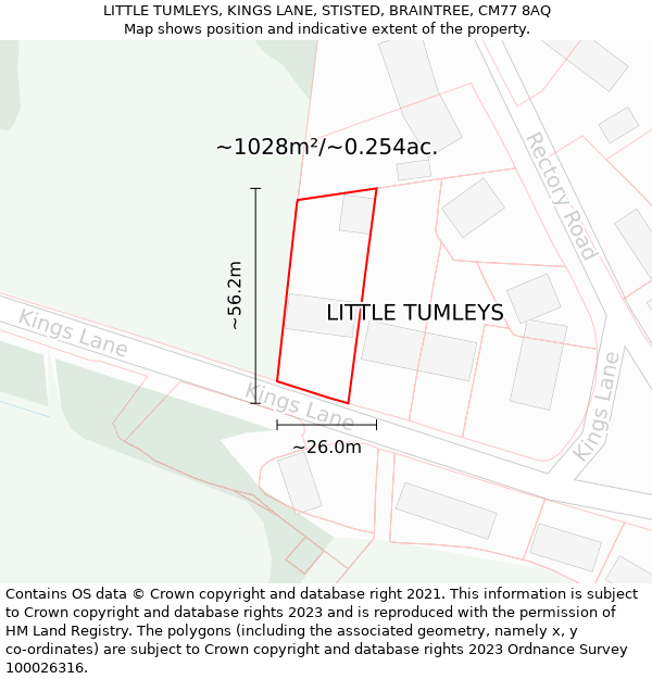 LITTLE TUMLEYS, KINGS LANE, STISTED, BRAINTREE, CM77 8AQ: Plot and title map