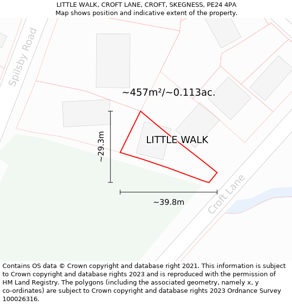 LITTLE WALK, CROFT LANE, CROFT, SKEGNESS, PE24 4PA: Plot and title map