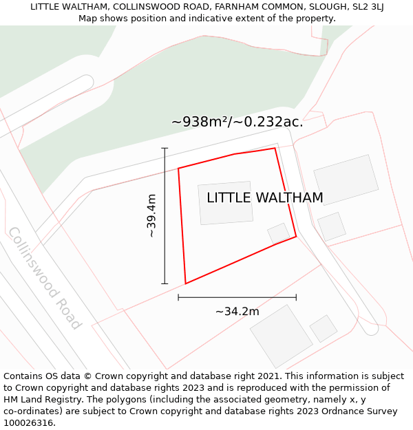 LITTLE WALTHAM, COLLINSWOOD ROAD, FARNHAM COMMON, SLOUGH, SL2 3LJ: Plot and title map