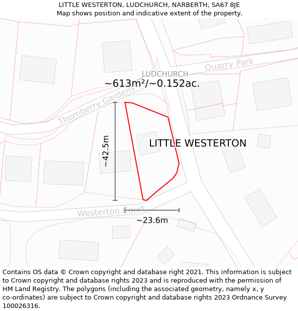 LITTLE WESTERTON, LUDCHURCH, NARBERTH, SA67 8JE: Plot and title map