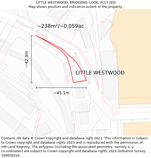 LITTLE WESTWOOD, BRIDGEND, LOOE, PL13 2ED: Plot and title map