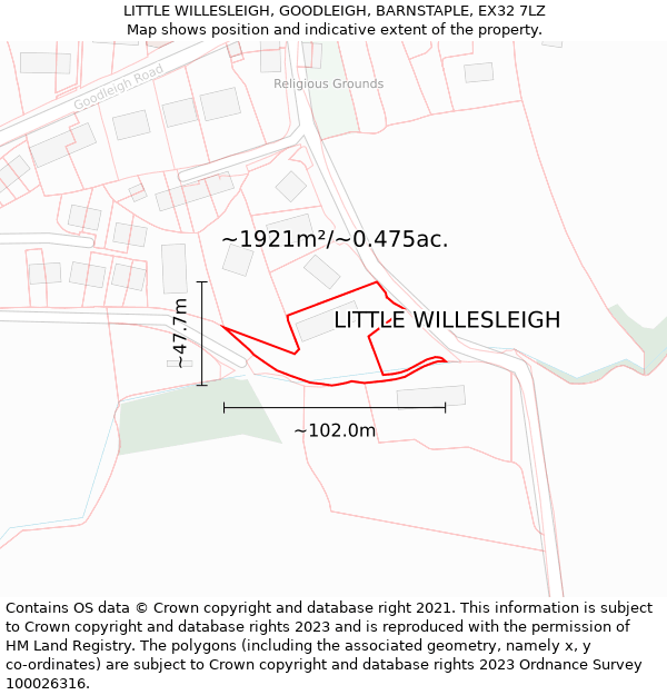 LITTLE WILLESLEIGH, GOODLEIGH, BARNSTAPLE, EX32 7LZ: Plot and title map