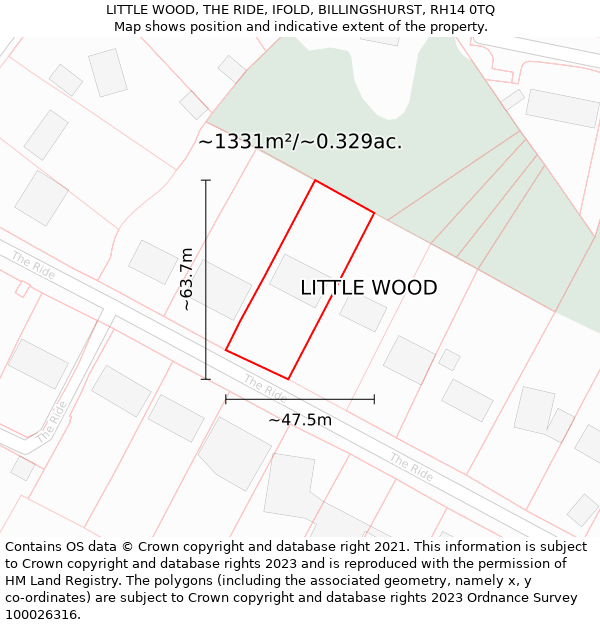 LITTLE WOOD, THE RIDE, IFOLD, BILLINGSHURST, RH14 0TQ: Plot and title map