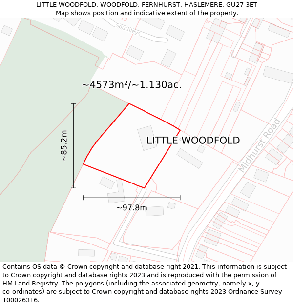 LITTLE WOODFOLD, WOODFOLD, FERNHURST, HASLEMERE, GU27 3ET: Plot and title map