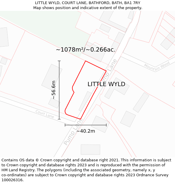 LITTLE WYLD, COURT LANE, BATHFORD, BATH, BA1 7RY: Plot and title map