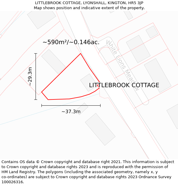 LITTLEBROOK COTTAGE, LYONSHALL, KINGTON, HR5 3JP: Plot and title map