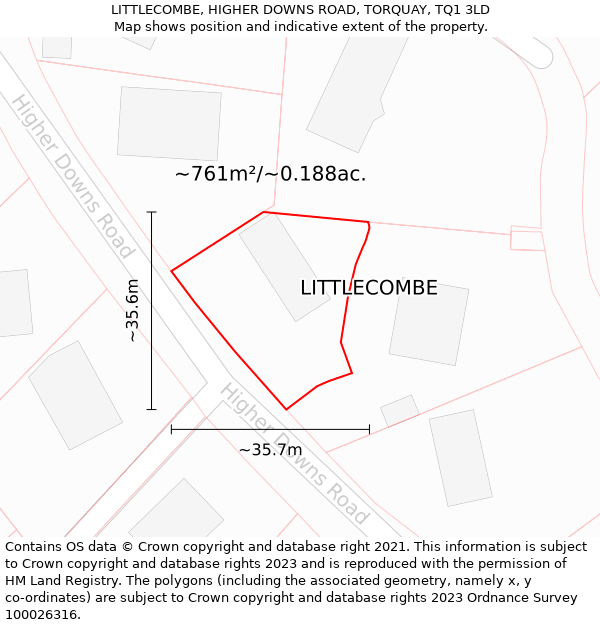 LITTLECOMBE, HIGHER DOWNS ROAD, TORQUAY, TQ1 3LD: Plot and title map