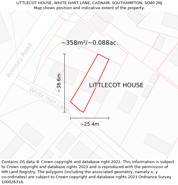 LITTLECOT HOUSE, WHITE HART LANE, CADNAM, SOUTHAMPTON, SO40 2NJ: Plot and title map