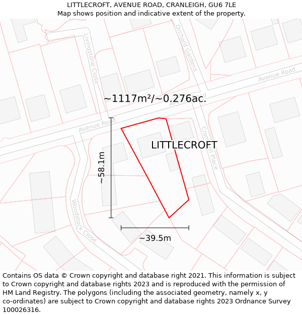 LITTLECROFT, AVENUE ROAD, CRANLEIGH, GU6 7LE: Plot and title map