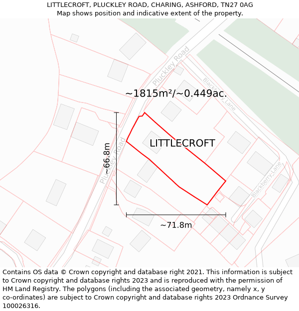 LITTLECROFT, PLUCKLEY ROAD, CHARING, ASHFORD, TN27 0AG: Plot and title map