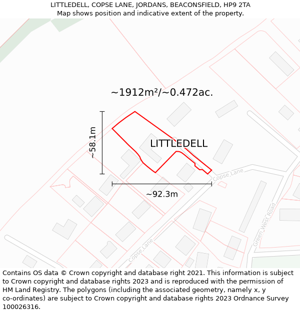 LITTLEDELL, COPSE LANE, JORDANS, BEACONSFIELD, HP9 2TA: Plot and title map