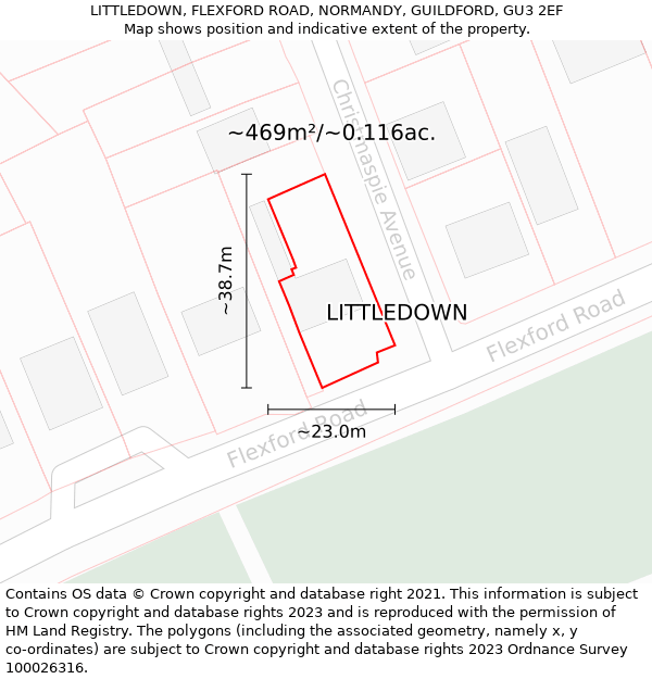 LITTLEDOWN, FLEXFORD ROAD, NORMANDY, GUILDFORD, GU3 2EF: Plot and title map