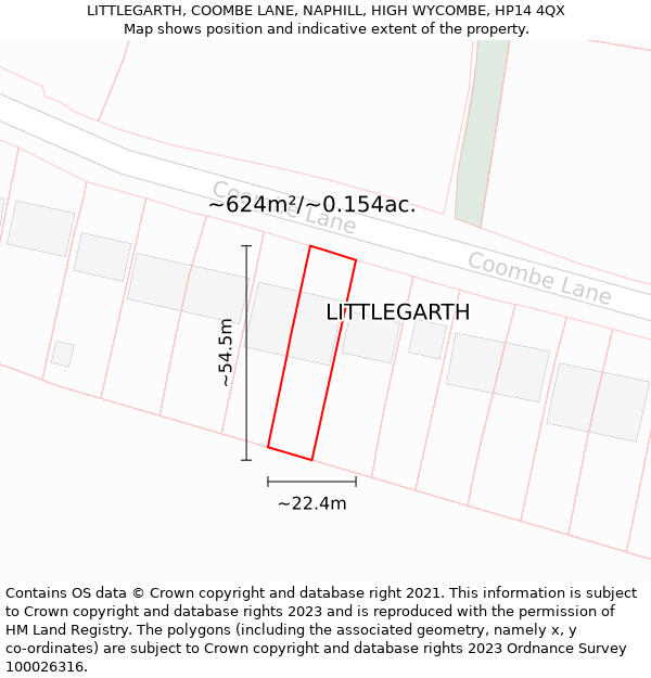 LITTLEGARTH, COOMBE LANE, NAPHILL, HIGH WYCOMBE, HP14 4QX: Plot and title map