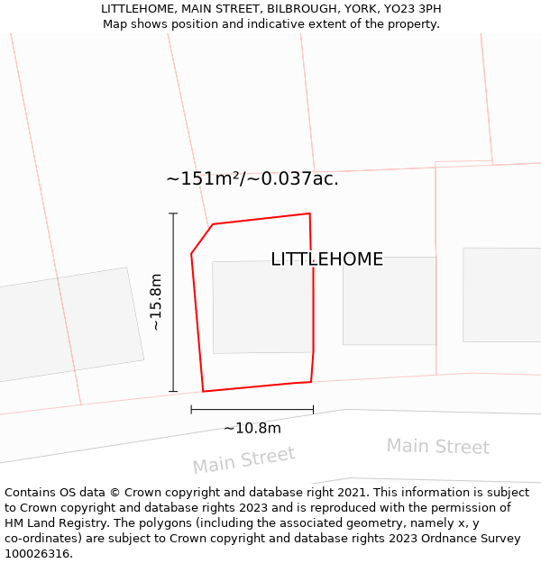 LITTLEHOME, MAIN STREET, BILBROUGH, YORK, YO23 3PH: Plot and title map