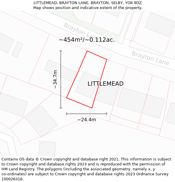 LITTLEMEAD, BRAYTON LANE, BRAYTON, SELBY, YO8 9DZ: Plot and title map