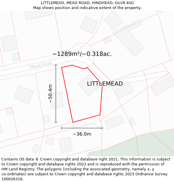 LITTLEMEAD, MEAD ROAD, HINDHEAD, GU26 6SG: Plot and title map