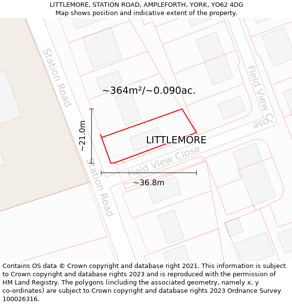 LITTLEMORE, STATION ROAD, AMPLEFORTH, YORK, YO62 4DG: Plot and title map