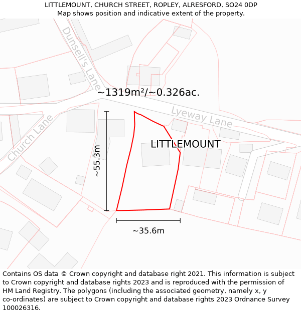 LITTLEMOUNT, CHURCH STREET, ROPLEY, ALRESFORD, SO24 0DP: Plot and title map